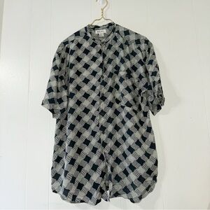 Vintage Bogari 100% Silk Button Front Shirt Black White Men’s L Geometric